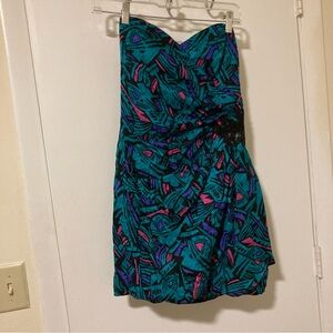 A.J. Bari Strapless Dress in Turquoise and Magenta